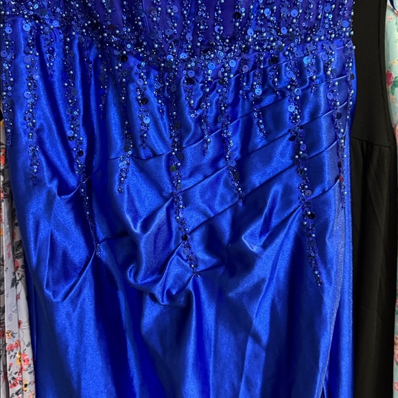 Satin Prom Dresses w-Slit Beaded Lace Appliques Formal Long Mermaid Evening Gown - Picture 3 of 6